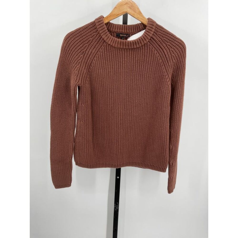 Quince 100% organic cotton fisherman crew sweater Sleeved Top Cappuccino S